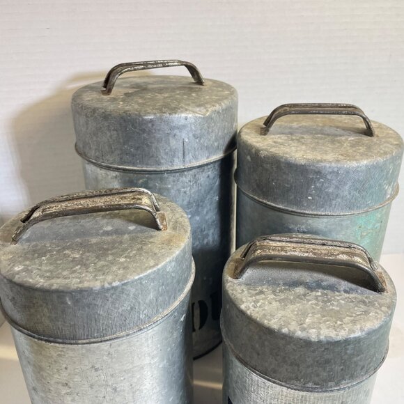 Vintage Vandor Imports Galvanized Metal Canister Set For Coffee Tea Sugar & Flou - Picture 6 of 15